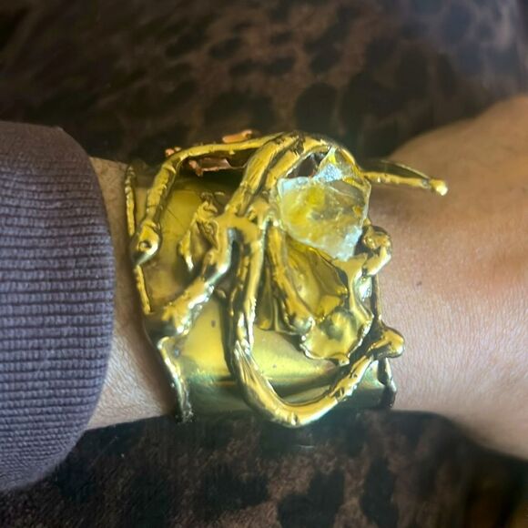 COPA COLLECTION VTG 70's BRACELET w/ QUARTZ STONE BRUTALIST BRONZE from BRAZIL - Picture 4 of 4